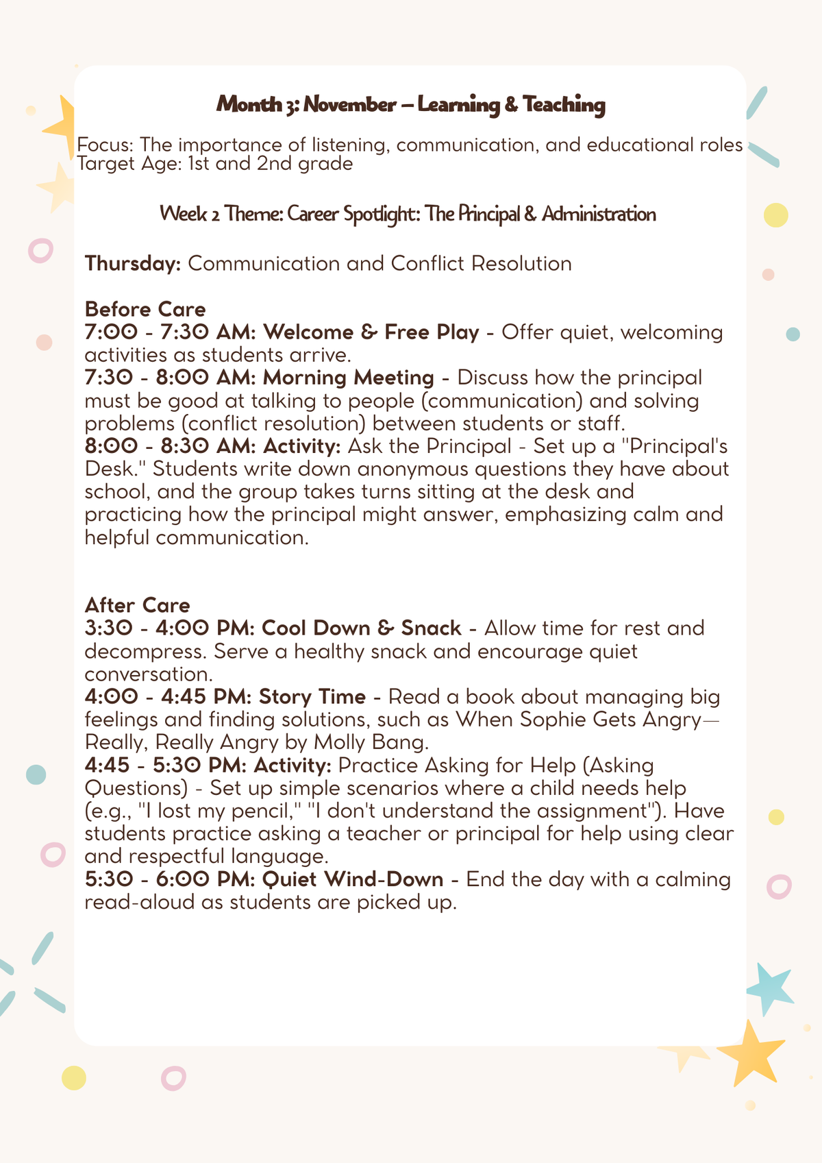 1st–2nd Grade- Lesson Plan: Learning & Teaching (Month 3)   | Everyday Play N Learn Curriculum Series