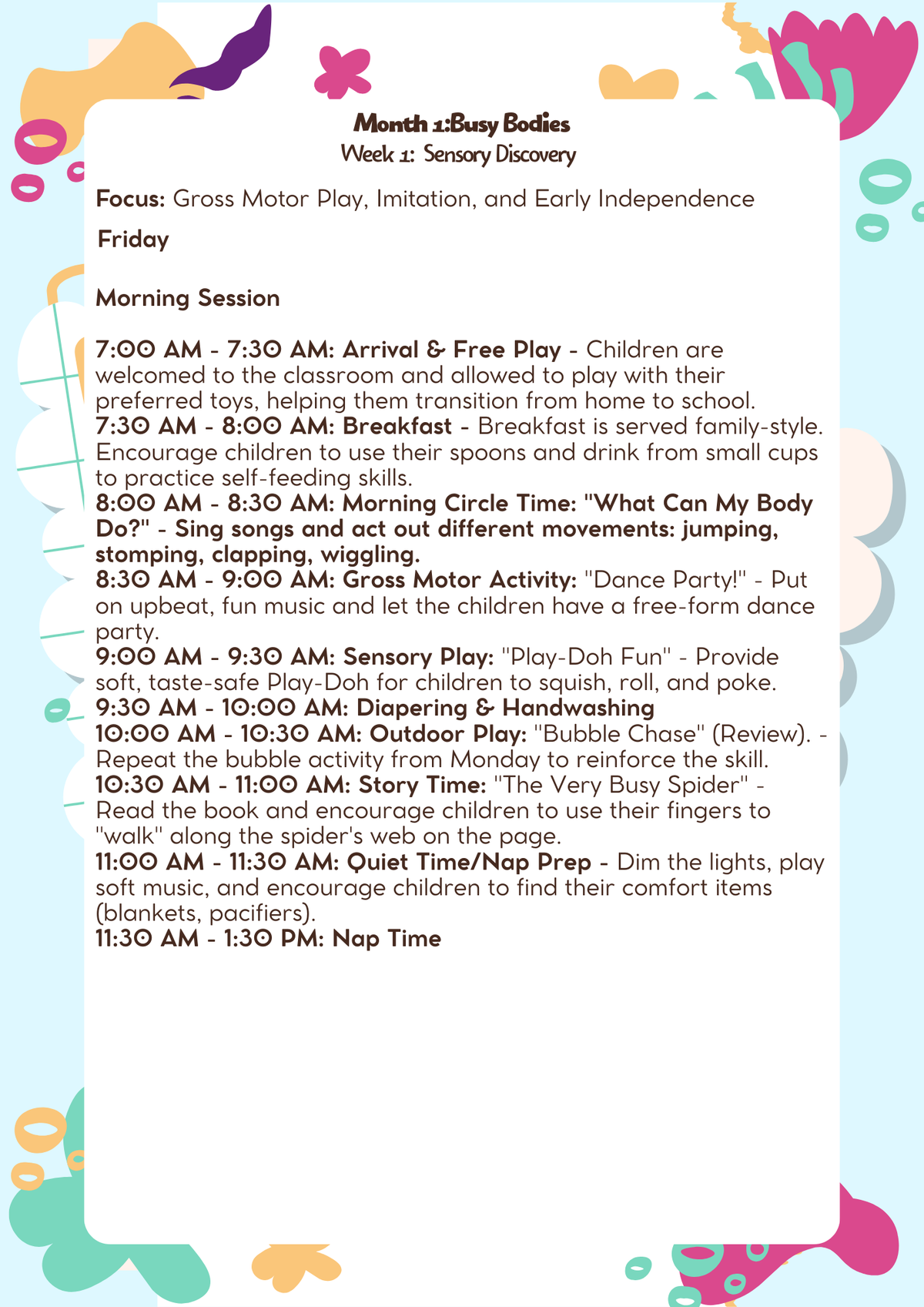 12–18 Months: Lesson Plan: Busy Bodies (Month 1) | Everyday Play N Learn Curriculum Series