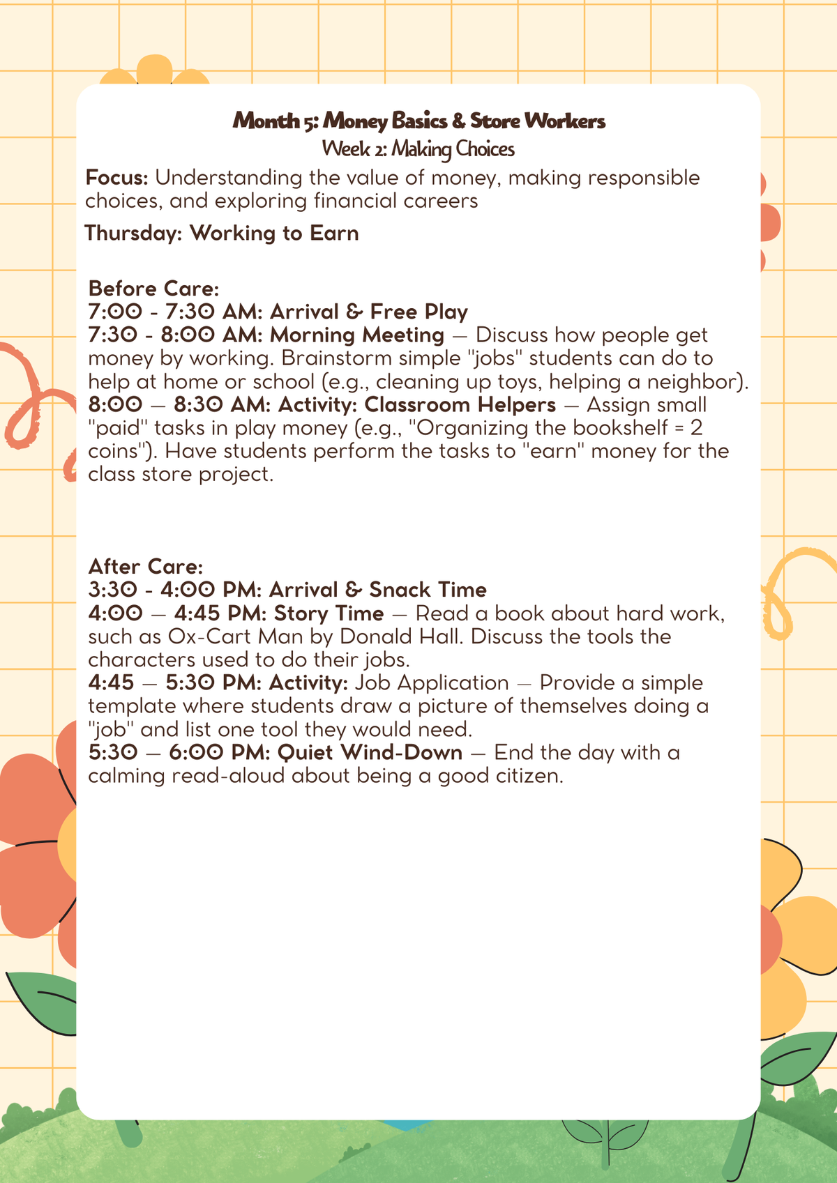 1st–2nd Grade- Lesson Plan: Money Basics & Store Workers (Month 5) | Everyday Play N Learn Curriculum Series