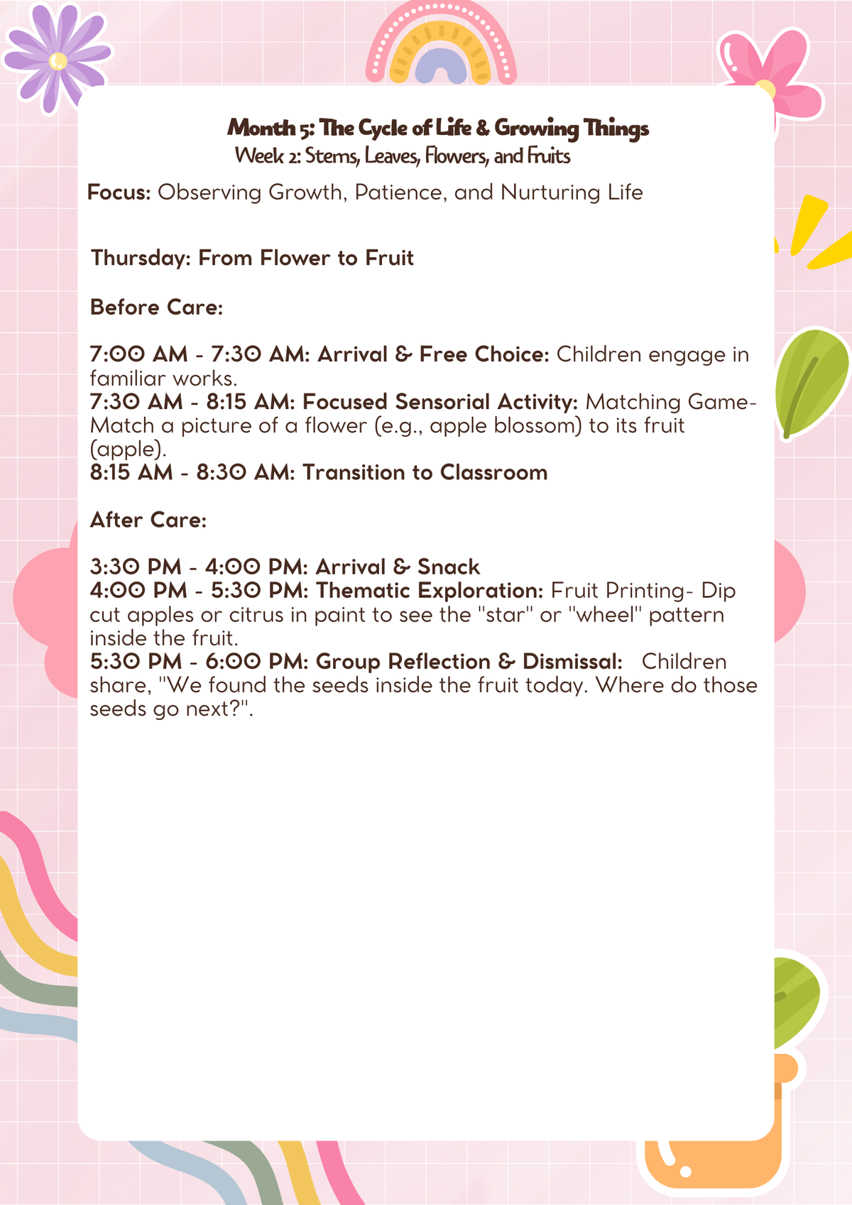 Month 5:  Lesson Plan: The Cycle of Life & Growing Things (Kindergarten) | Everyday Play N Learn Curriculum Series