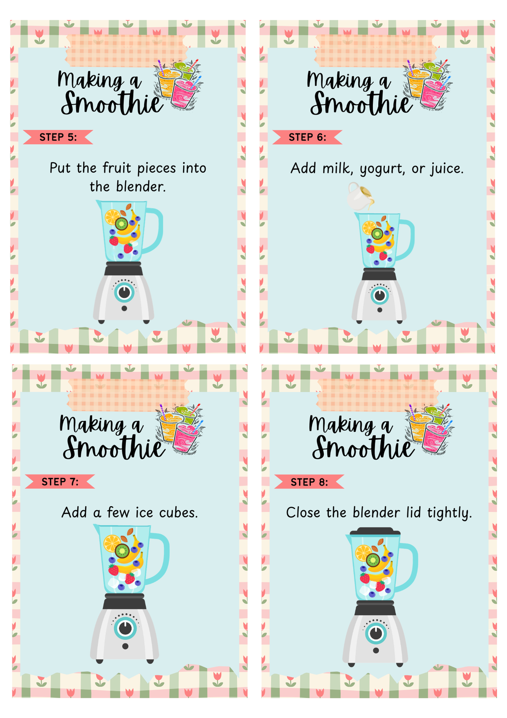 Making a Smoothie Life Skill Cards & Kitchen Safety Guide | Printable Kids Cooking Flashcards