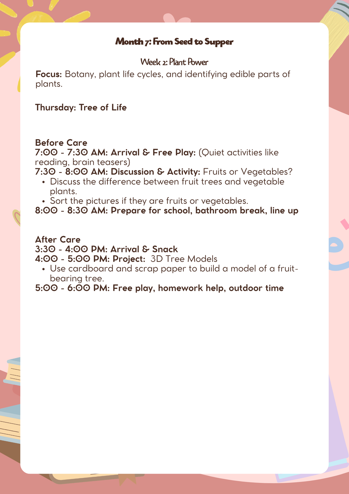3rd–5th Grade: Lesson Plan: From Seed to Supper (Month 7) | Everyday Play N Learn Curriculum Series