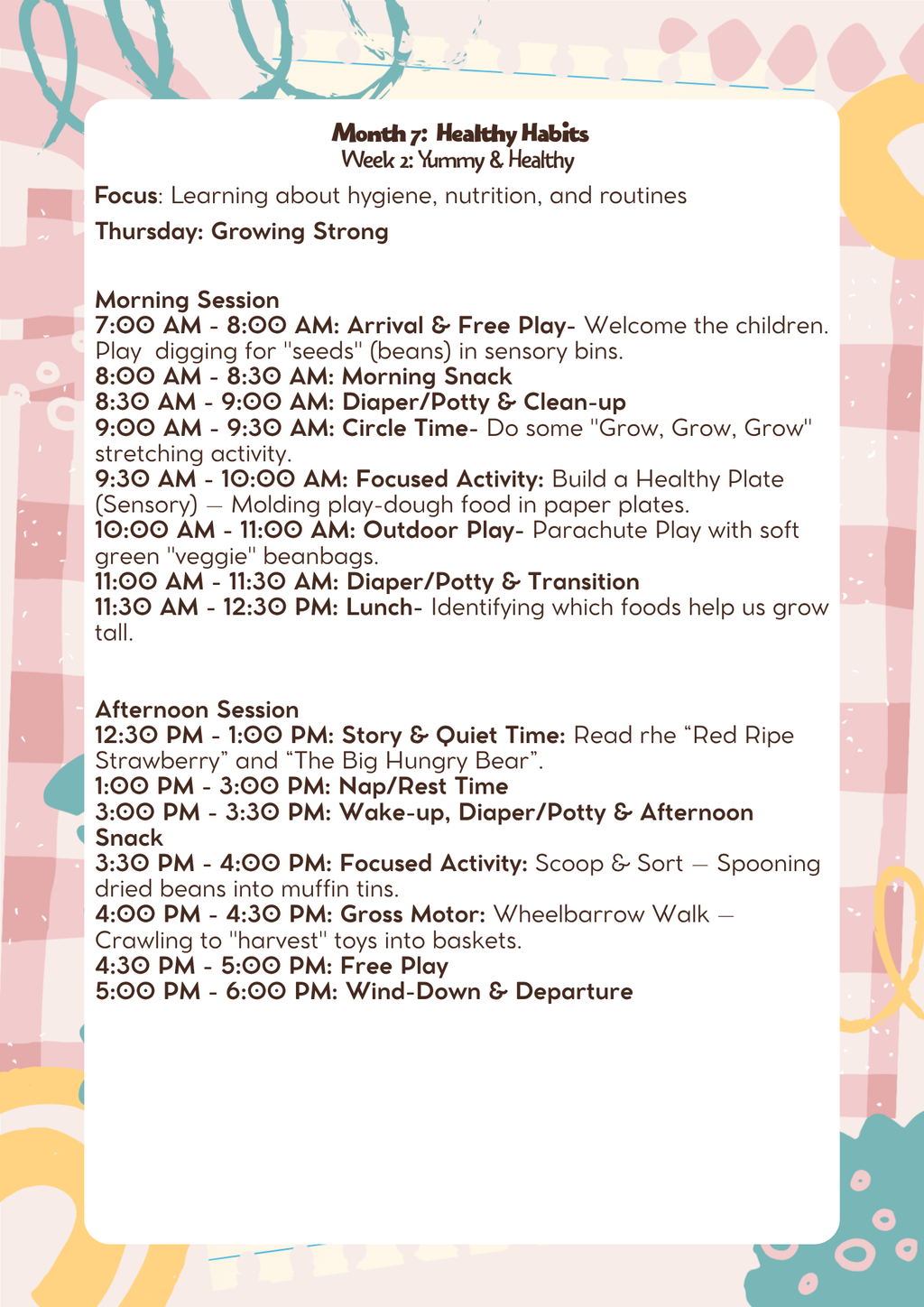 2 Years Old: Lesson Plan: Healthy Habits (Month 7) | Everyday Play N Learn Curriculum Series