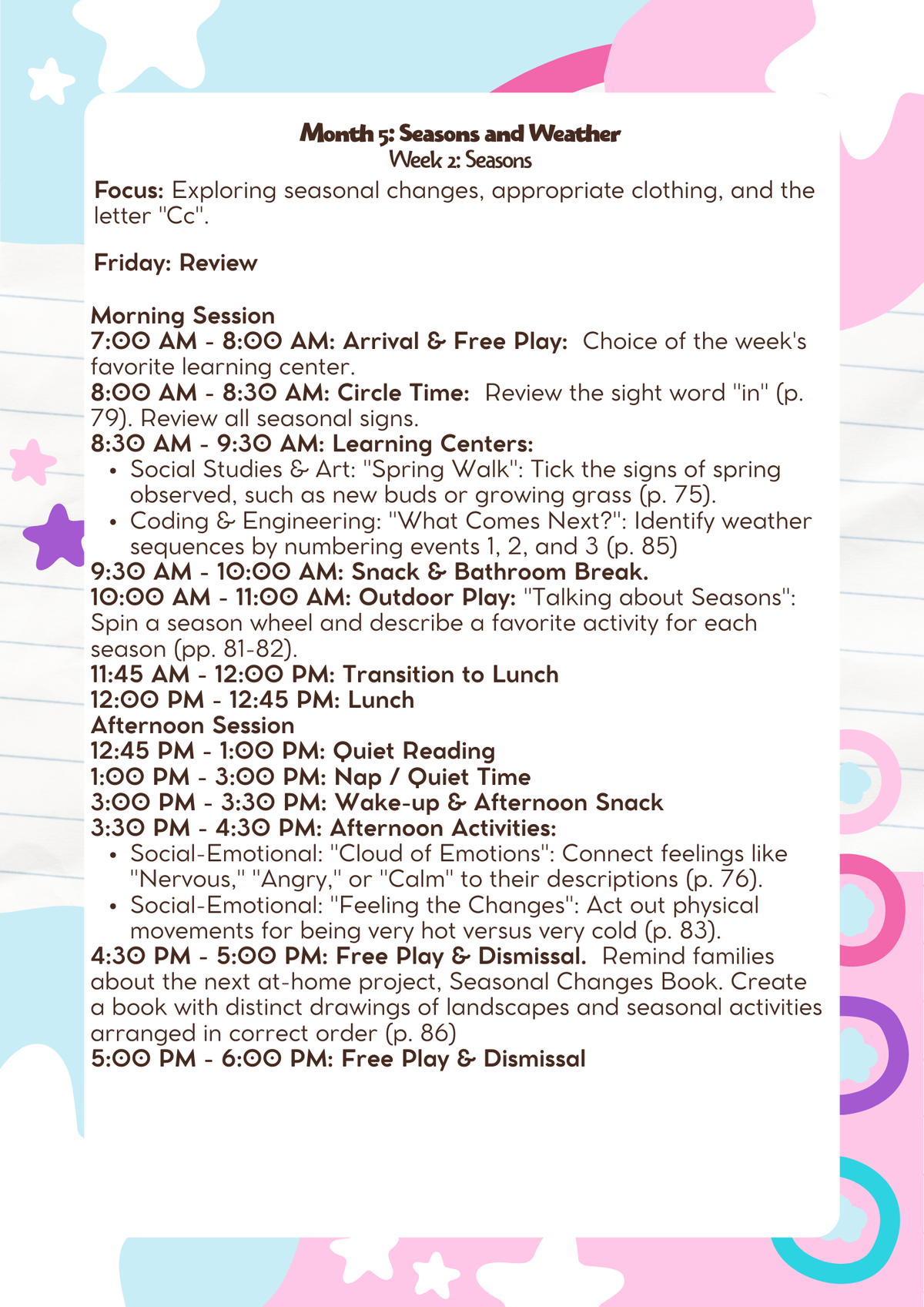 3–4 Years Old: Lesson Plan: Seasons and Weather (Month 5) | Everyday Play N Learn Curriculum Series