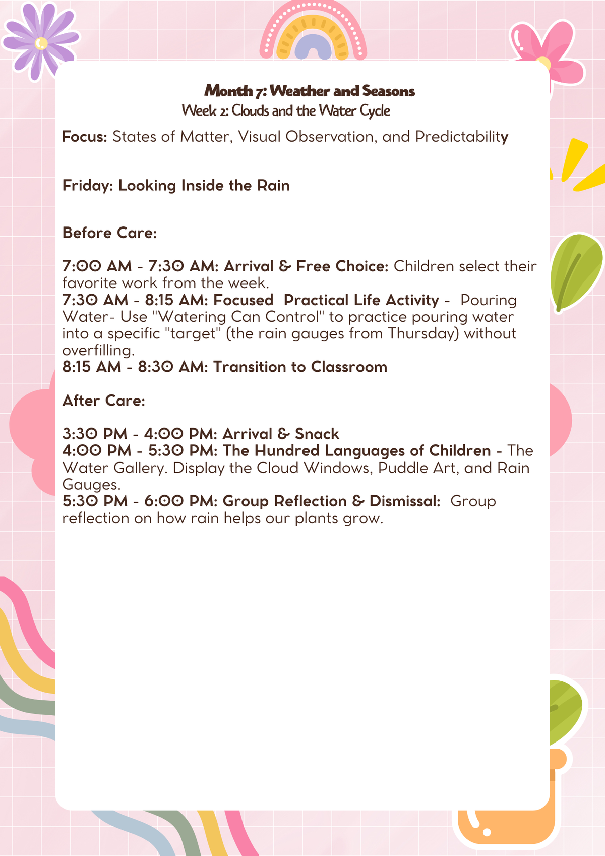 Kindergarten: Lesson Plan: Weather and Seasons (Month 7) | Everyday Play N Learn Curriculum Series