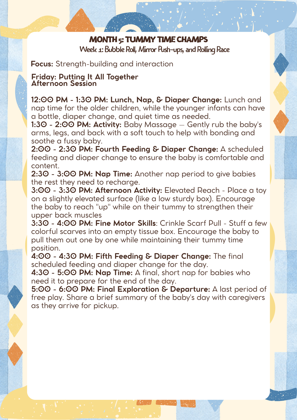6 Weeks–12 Months: Lesson Plan: Tummy Time Champs (Month 5) | Everyday Play N Learn Curriculum Series