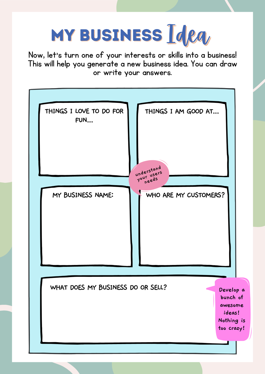 Entrepreneurship 101 Activity Pack (Grades 1-2) | Kids Business Plan & Marketing Worksheets