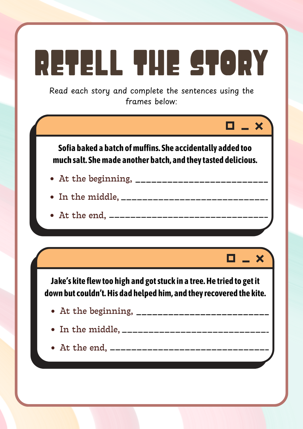 Story Sequencing & Retelling Activity Pack (Grades 3-4) | Reading Comprehension & Narrative Summarizing Worksheets