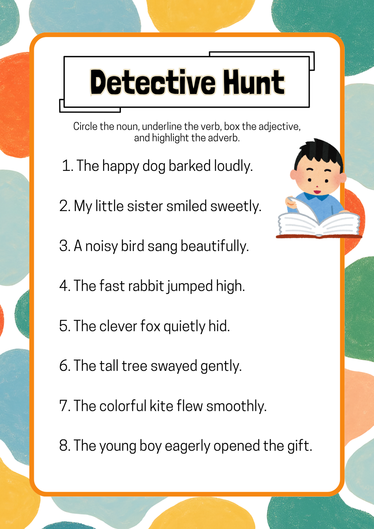 Parts of a Speech Detective Activity Pack (Grades 3-5) | Nouns, Verbs, Adjectives & Adverbs Grammar Worksheets
