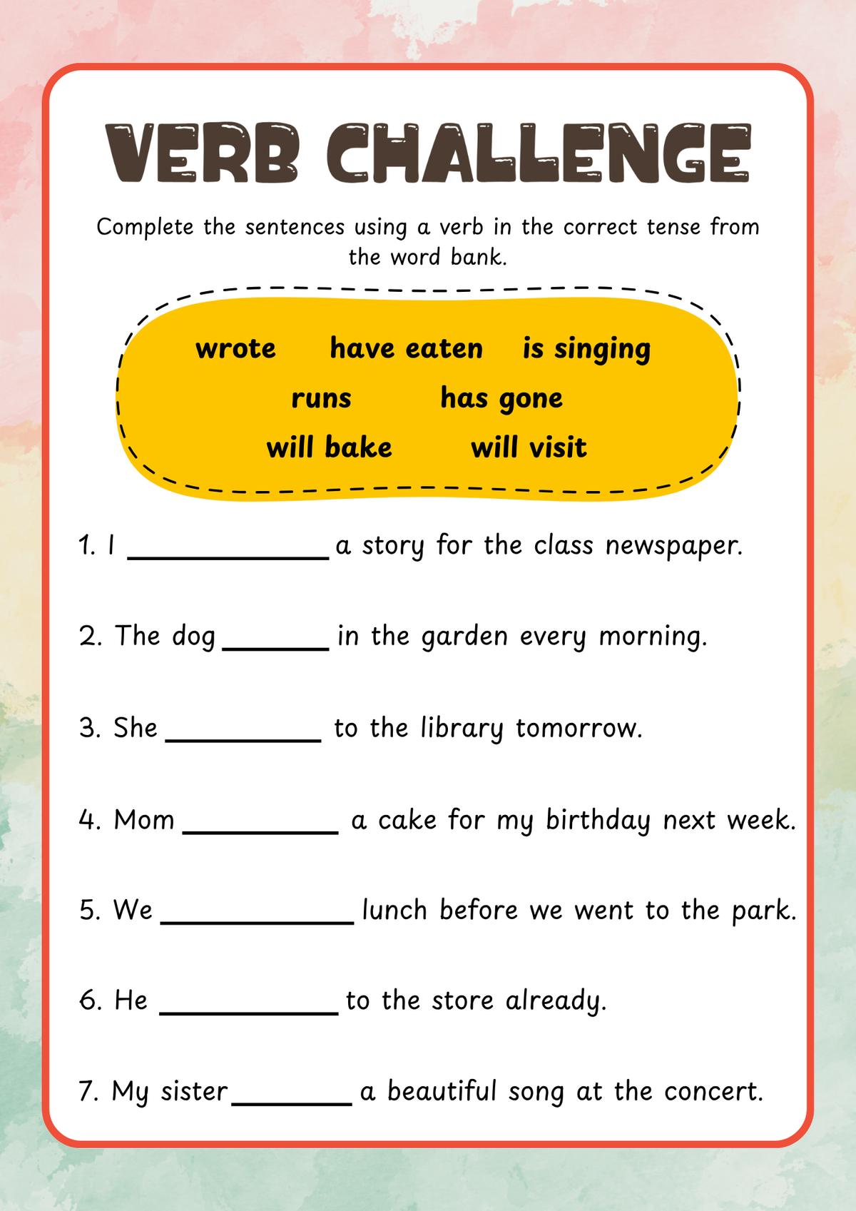 Action Words Adventure Activity Pack (Grades 3-4) | Elementary Verbs & Tenses Worksheets