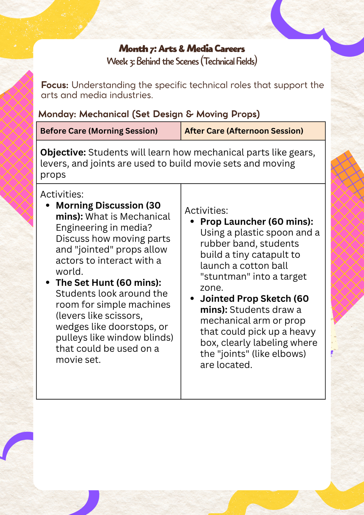 6th–7th Grade- Lesson Plan: Arts & Media Careers (Month 7) | Everyday Play N Learn Curriculum Series