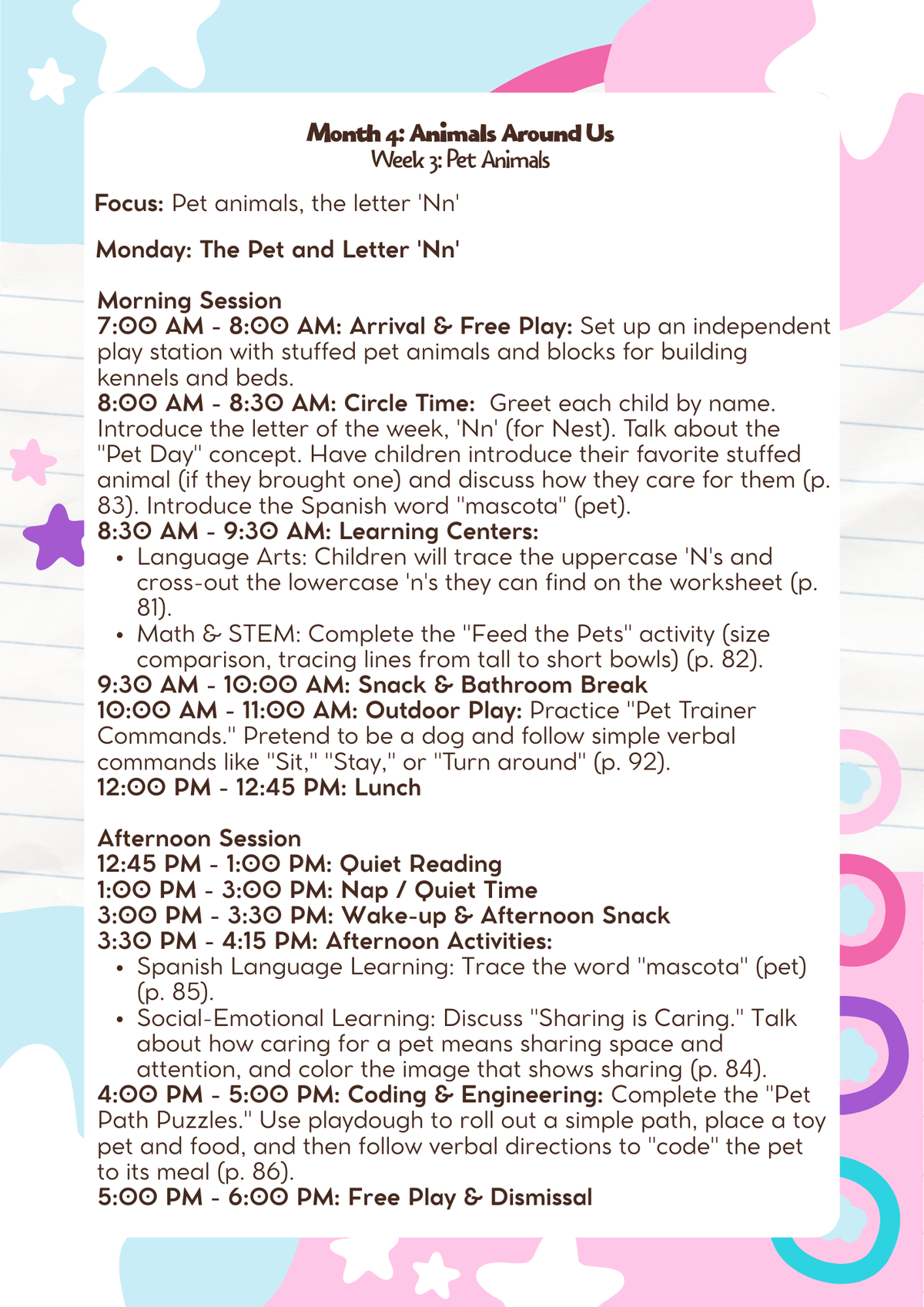 3–4 Years Old: Lesson Plan: Animals Around Us (Month 4) | Everyday Play N Learn Curriculum Series
