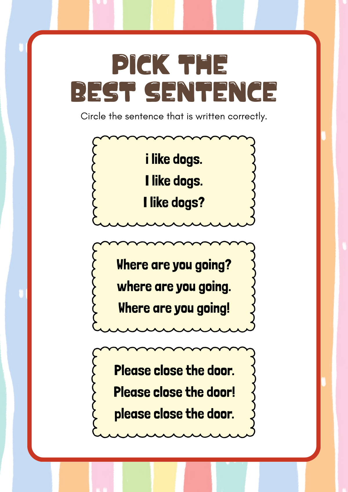 Writing Simple Sentences Activity Pack (Grades 1-3) | Primary Punctuation & Capitalization Worksheets