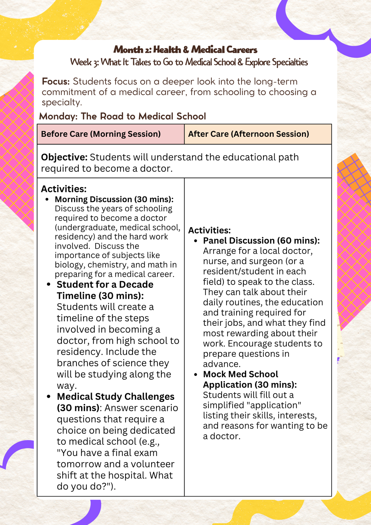 6th–7th Grade- Lesson Plan: Health & Medical Careers (Month 2) | Everyday Play N Learn Curriculum Series