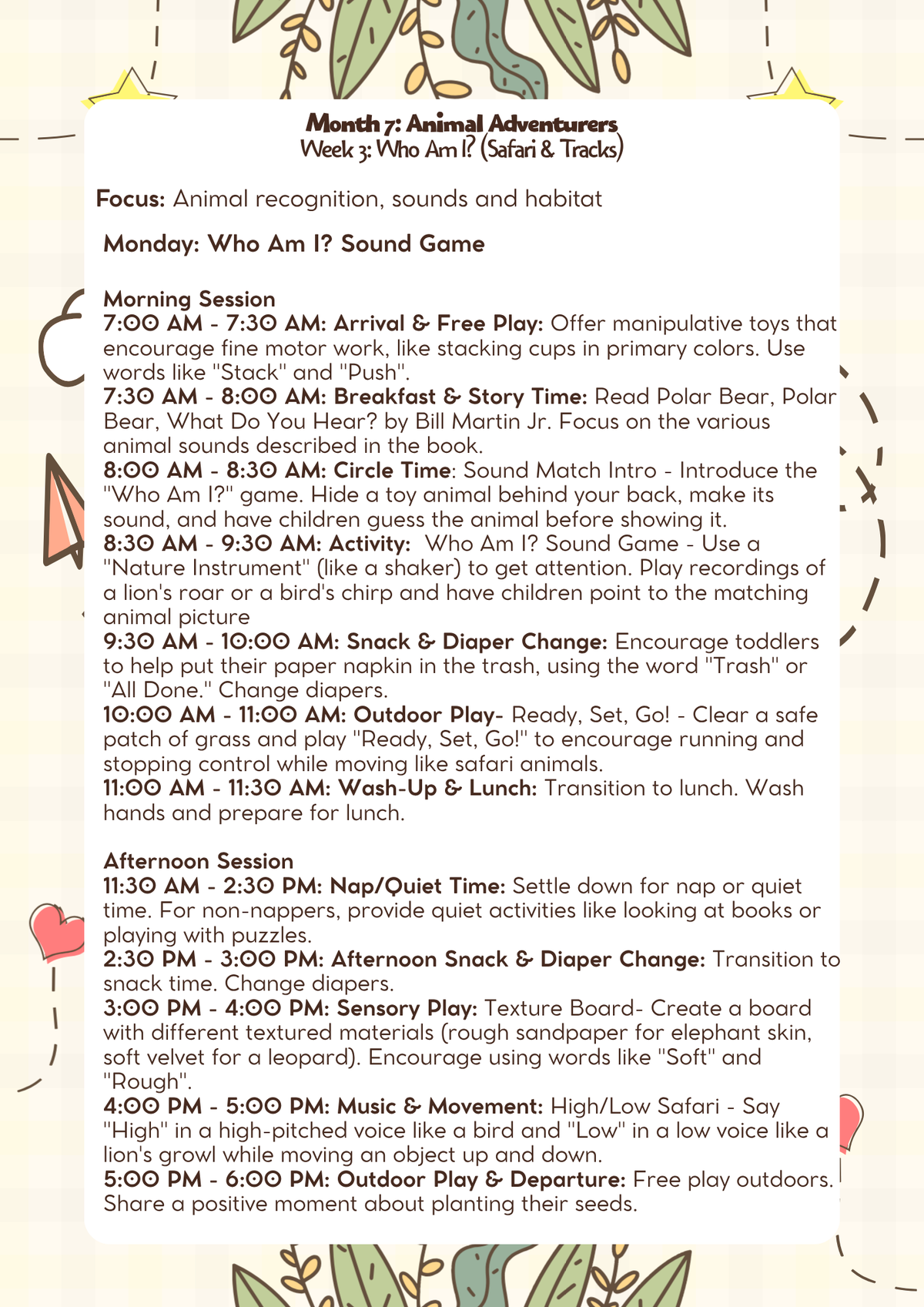 Month 7: Lesson Plan: Animal Adventurers (18–24 Months) | Everyday Play N Learn Curriculum Series