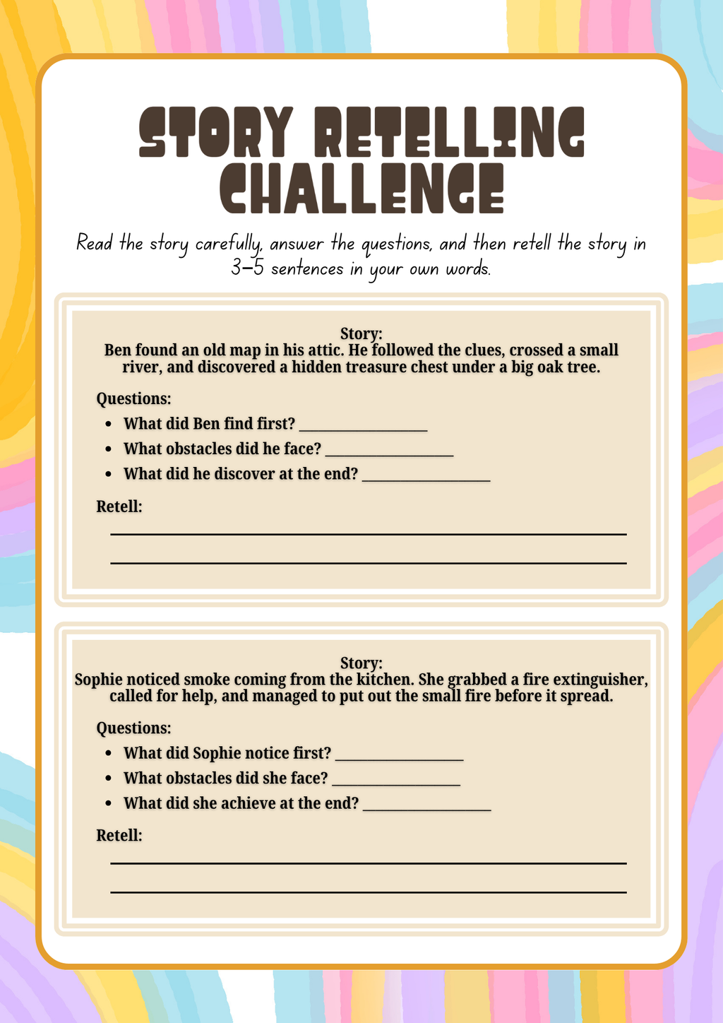 Story Sequencing & Retelling Activity Pack (Grades 5-6) | Advanced Comprehension & Summarizing Worksheets