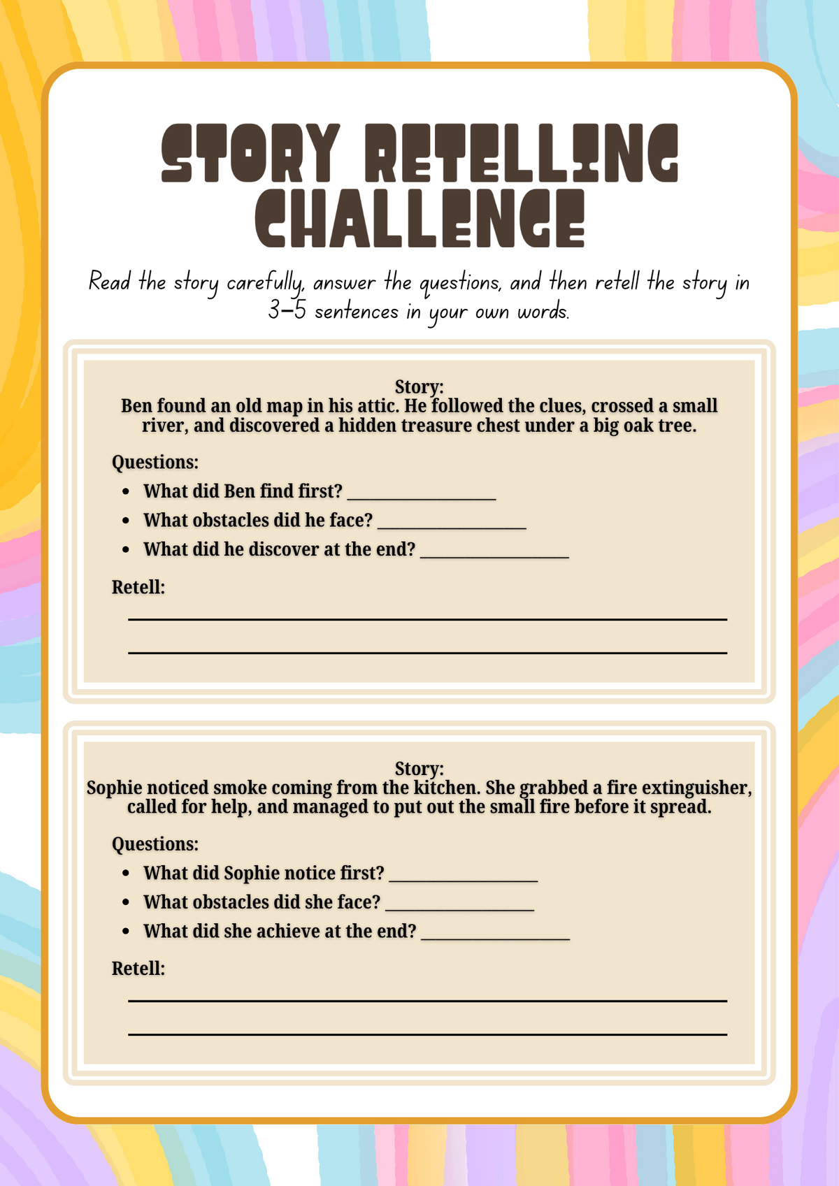 Story Sequencing & Retelling Activity Pack (Grades 5-6) | Advanced Comprehension & Summarizing Worksheets