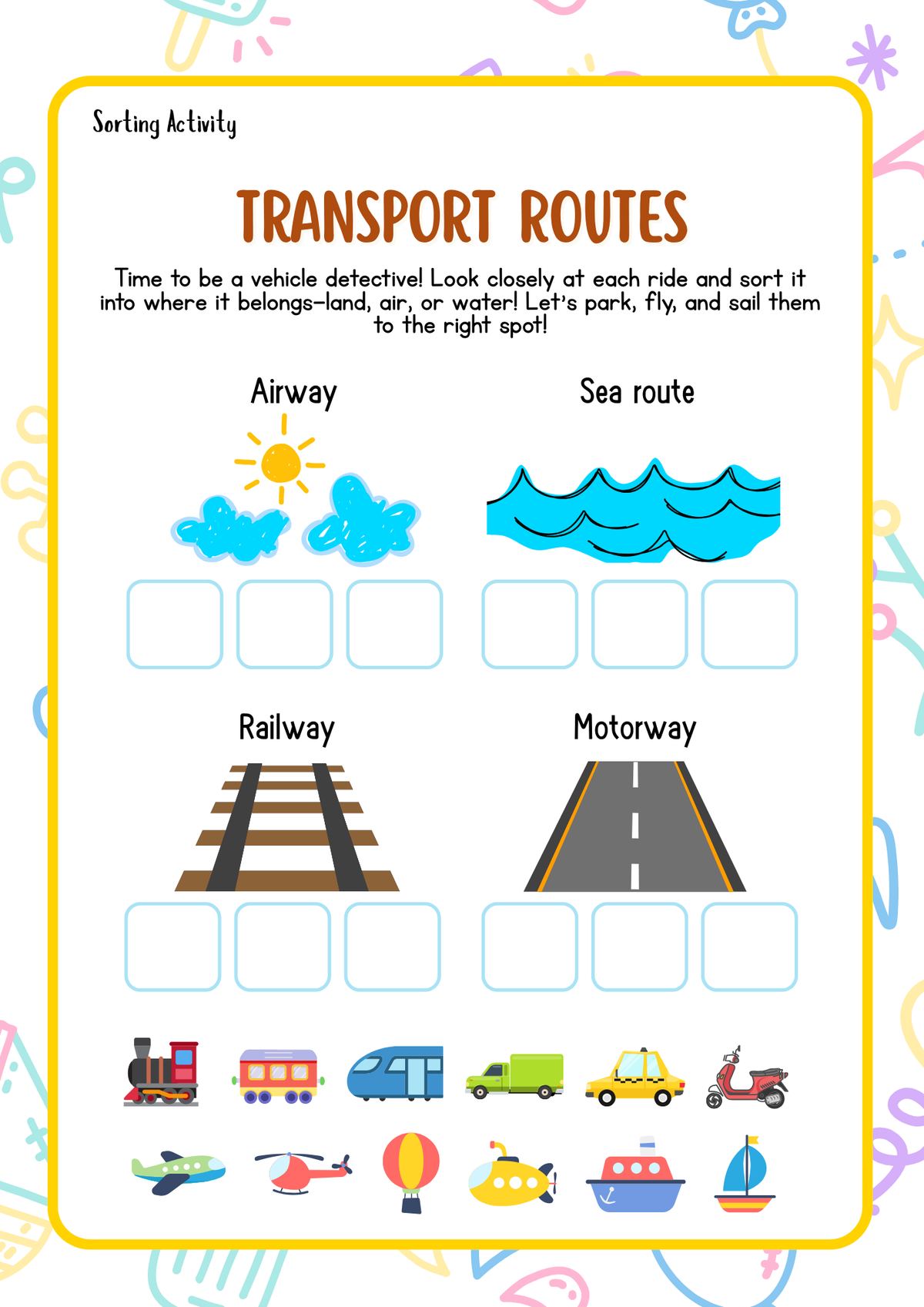 Transportation Activity Pack (Ages 5-7) | Land, Air & Sea Vehicles Preschool Worksheets
