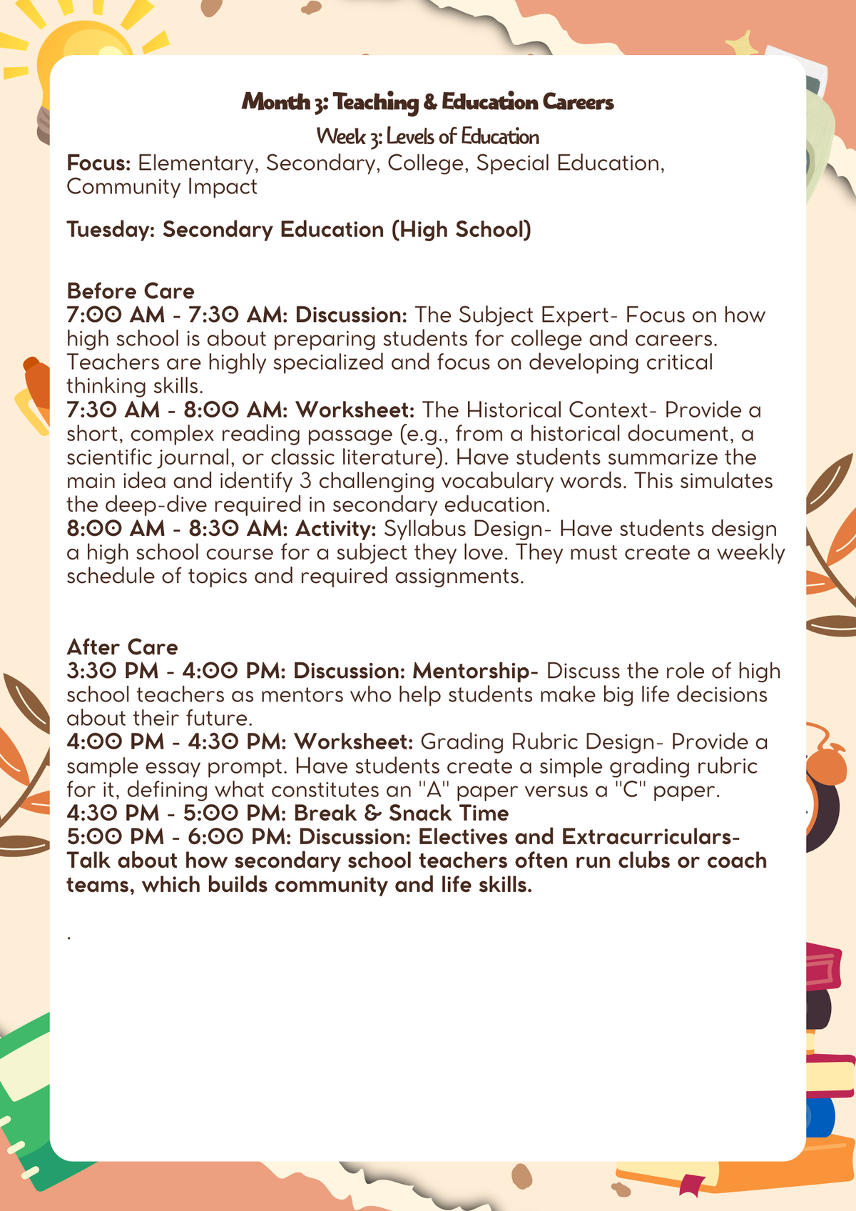 6th–7th Grade: Lesson Plan: Teaching & Education Careers (Month 3) | Everyday Play N Learn Curriculum Series