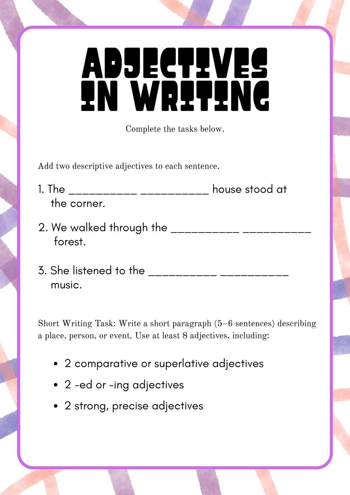 Adjectives Around Me Activity Pack (Grades 7-8) | Middle School Grammar & Writing Worksheets