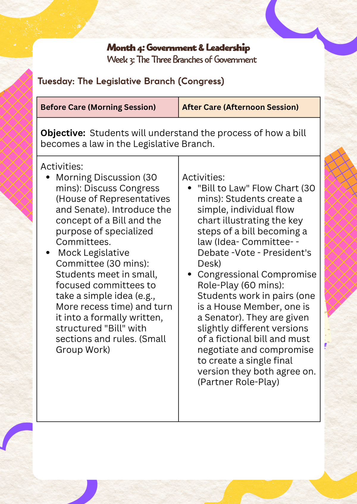 6th–7th Grade- Lesson Plan: Government & Leadership (Month 4) | Everyday Play N Learn Curriculum Series