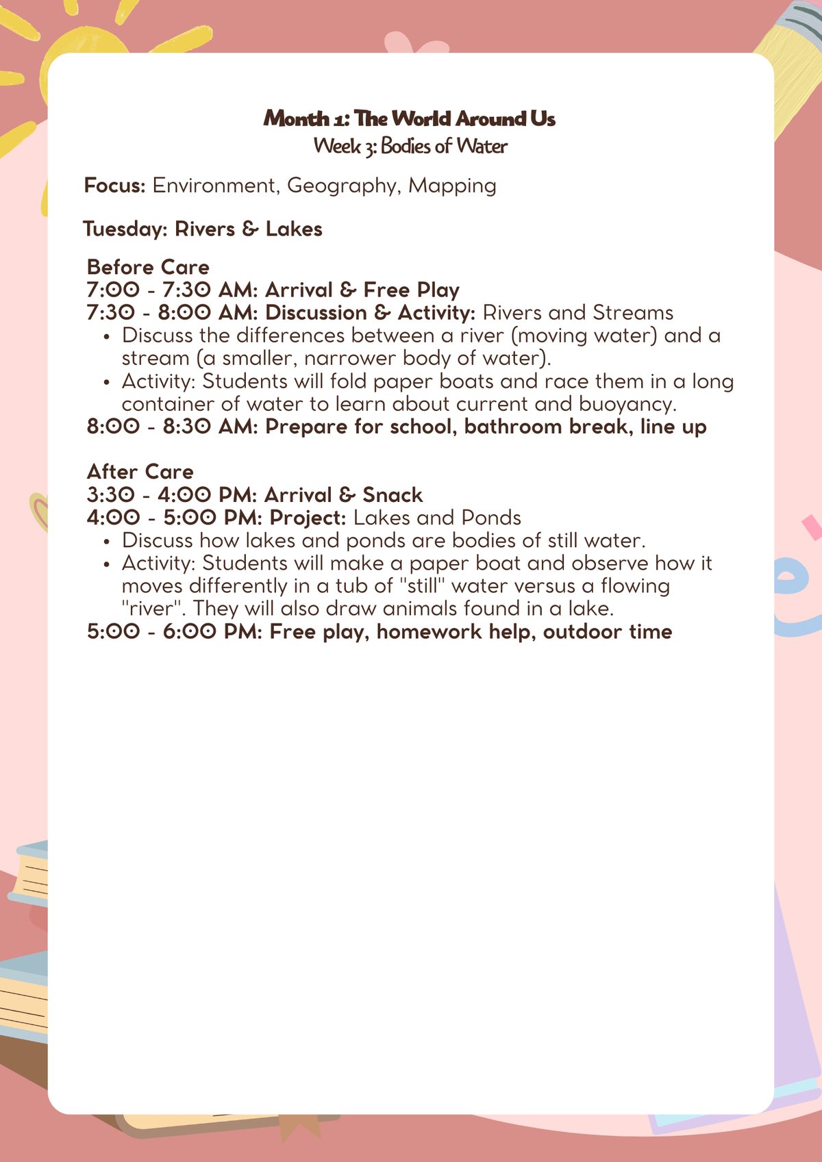 3rd–5th Grade: Lesson Plan: The World Around Us (Month 1) | Everyday Play N Learn Curriculum Series