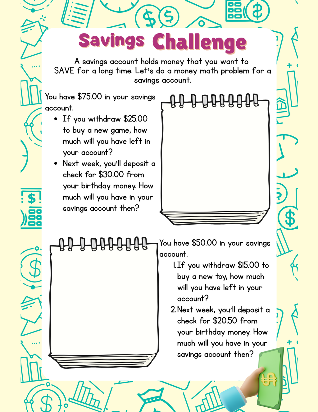 Simple Banking (Before & After Care Series) | Kids Bank Account & Check Writing Worksheets