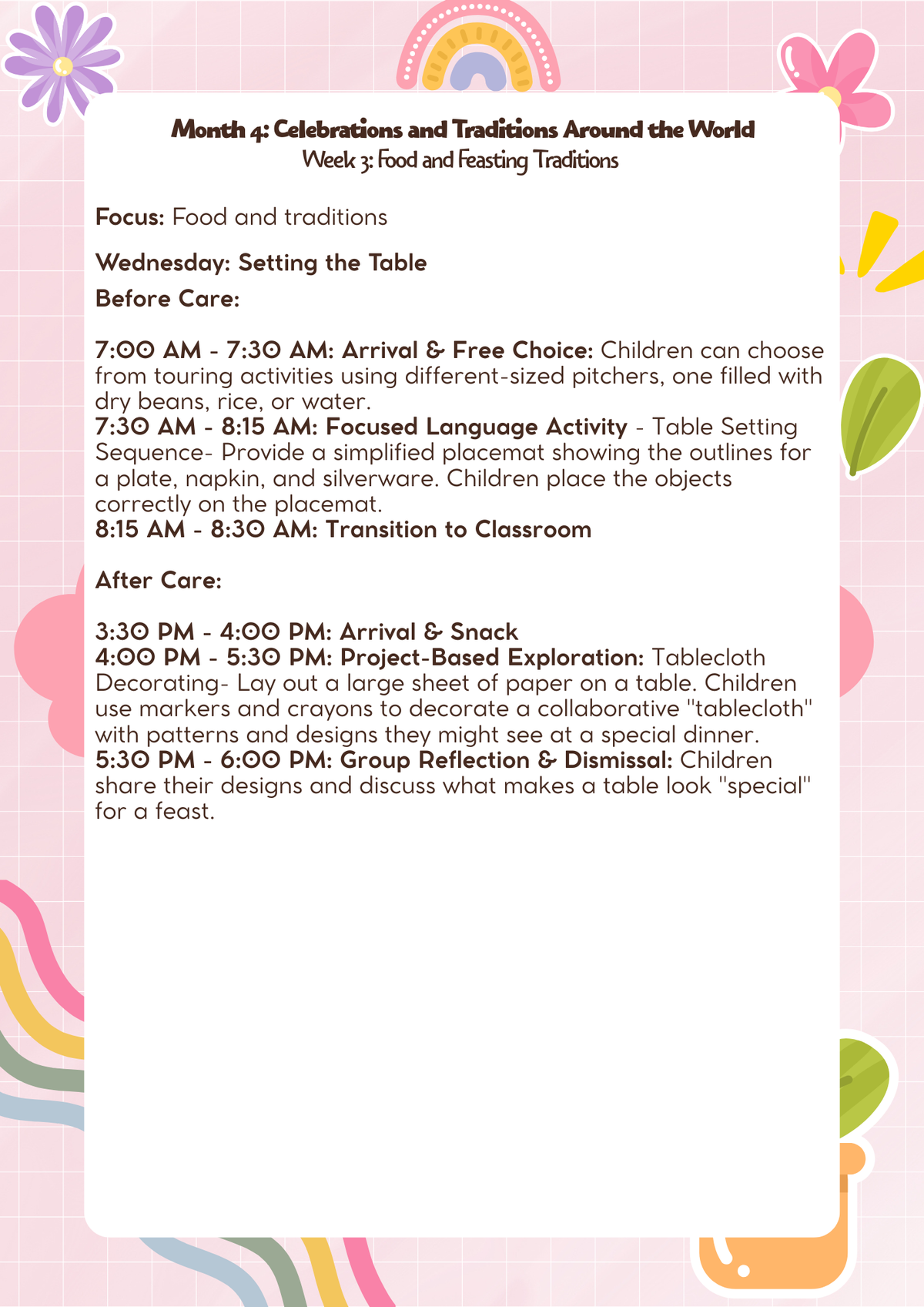 Kindergarten: Lesson Plan: Celebrations and Traditions Around the World (Month 4) | Everyday Play N Learn Curriculum Series