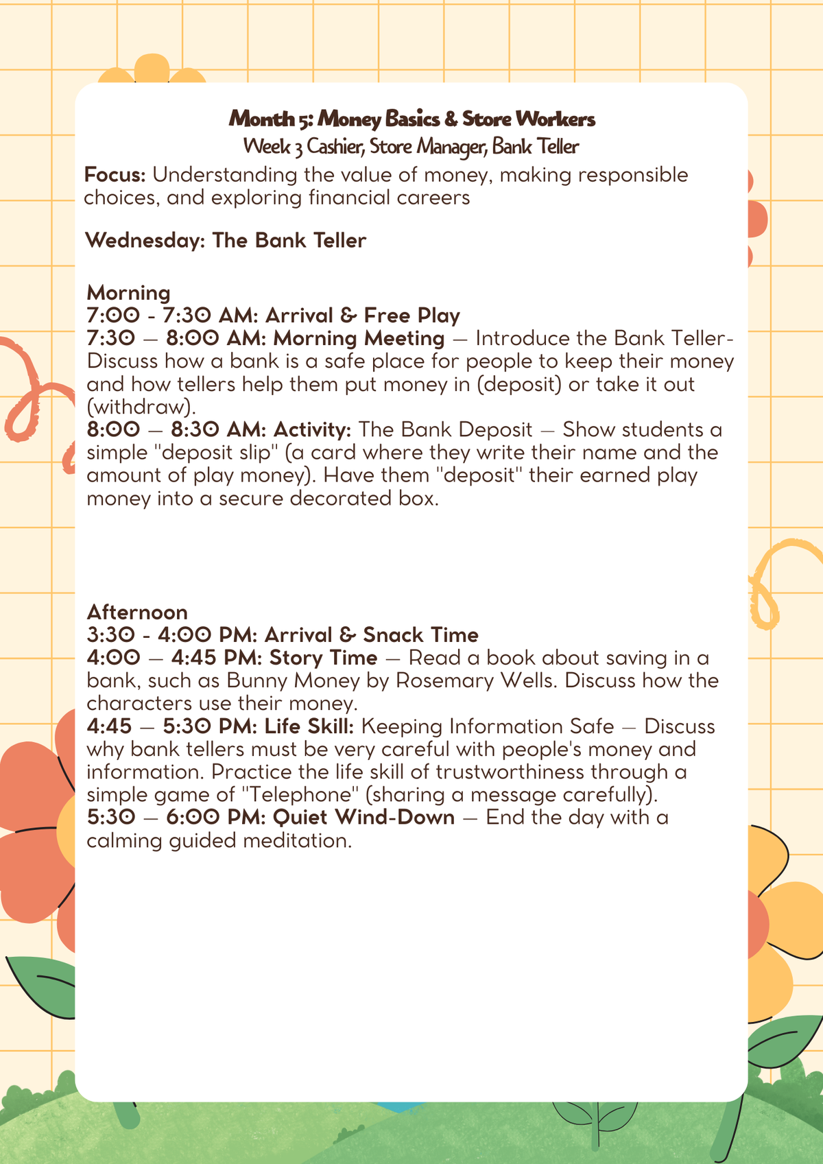 1st–2nd Grade- Lesson Plan: Money Basics & Store Workers (Month 5) | Everyday Play N Learn Curriculum Series