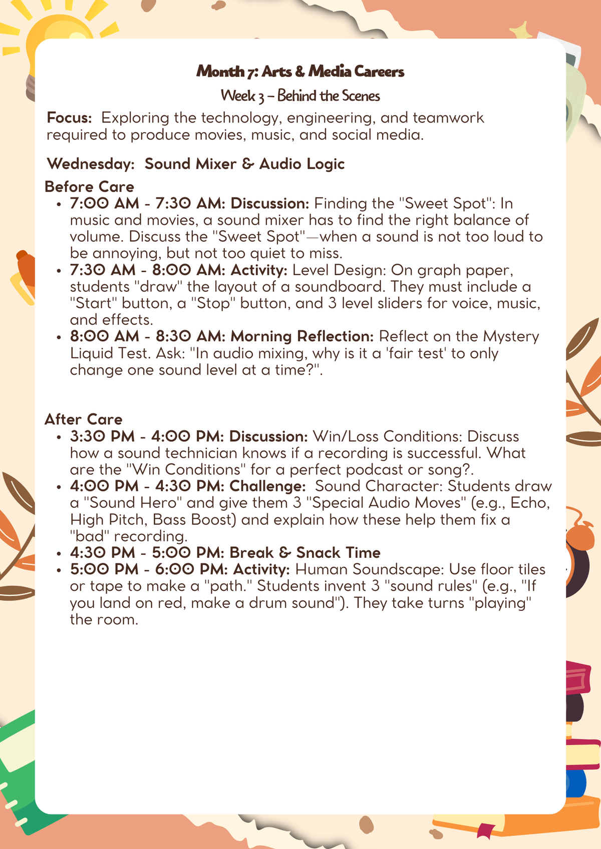 6th–7th Grade: Lesson Plan: Arts & Media Careers (Month 7) | Everyday Play N Learn Curriculum Series