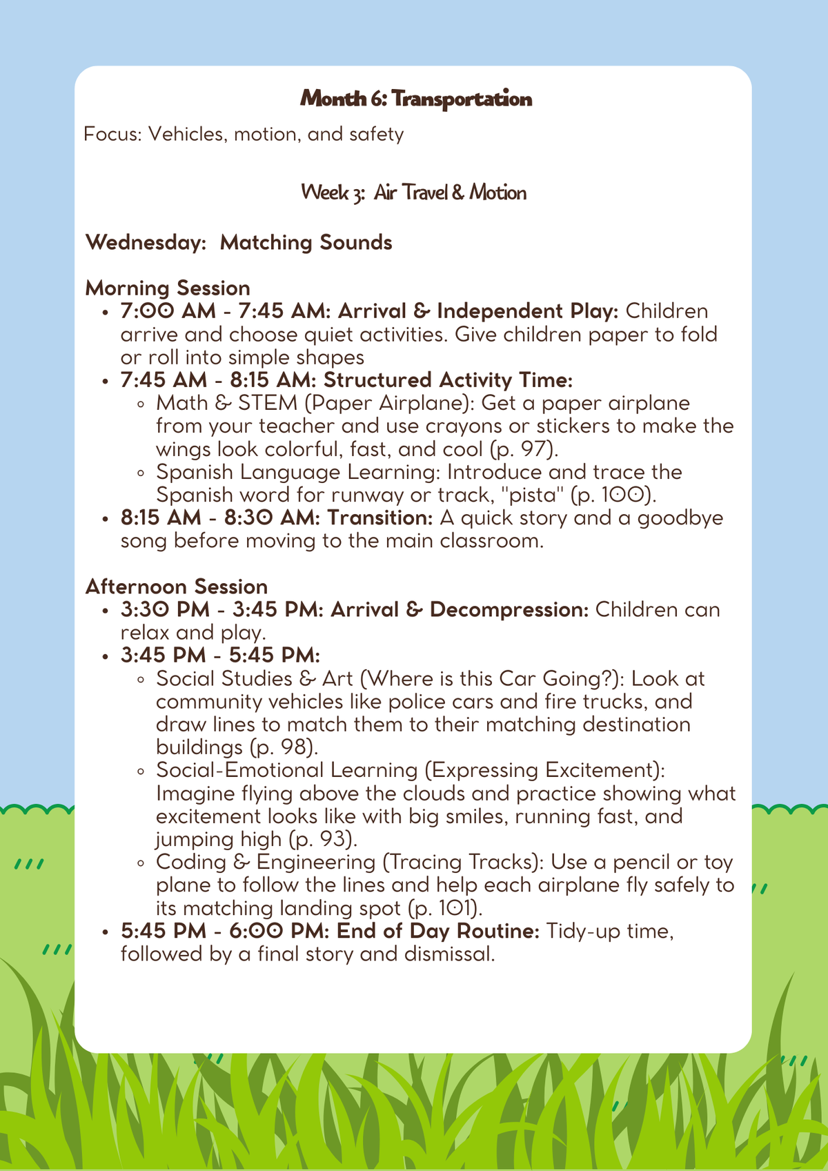 3-4 Years Old- Lesson Plan: Transportation (Month 6) | Everyday Play N Learn Curriculum Series