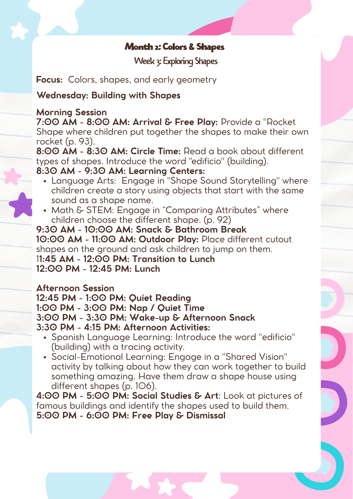 3–4 Years Old: Lesson Plan: Colors & Shapes (Month 2) | Everyday Play N Learn Curriculum Series
