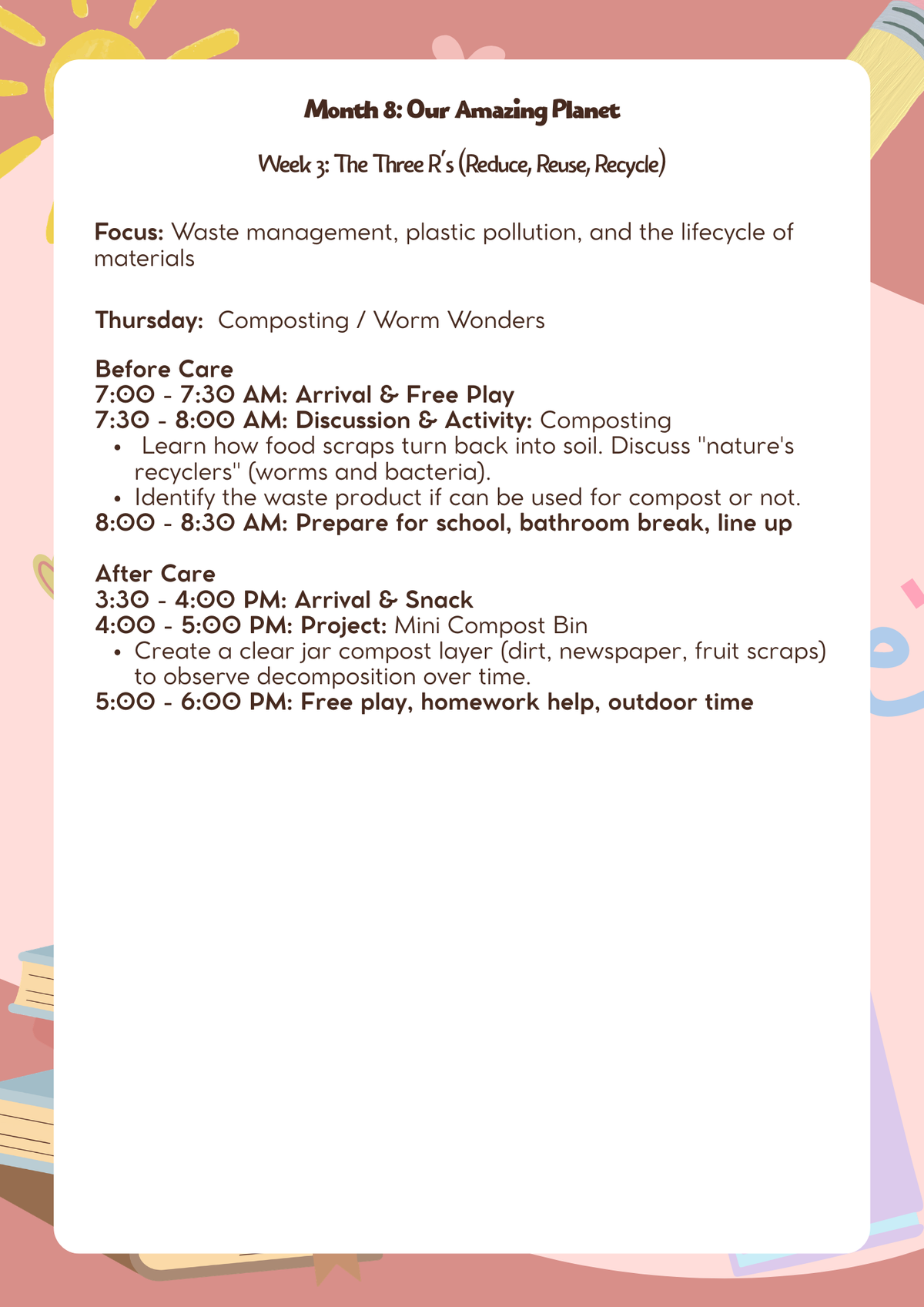 3rd–5th Grade:  Lesson Plan: Our Amazing Planet (Month 8 ) | Everyday Play N Learn Curriculum Series