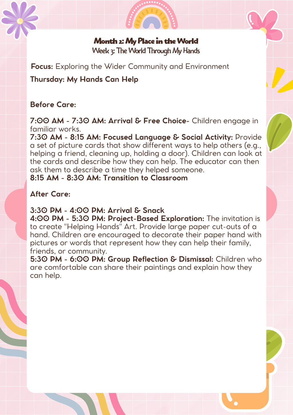 Kindergarten: Lesson Plan: My Place in the World (Month 2) | Everyday Play N Learn Curriculum Series