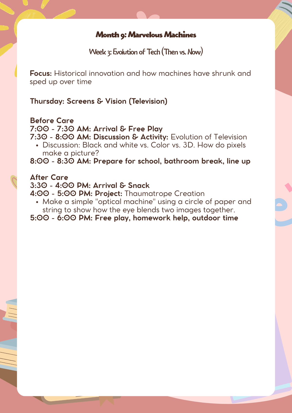 3rd–5th Grade: Lesson Plan: Marvelous Machines (Month 9) | Everyday Play N Learn Curriculum Series