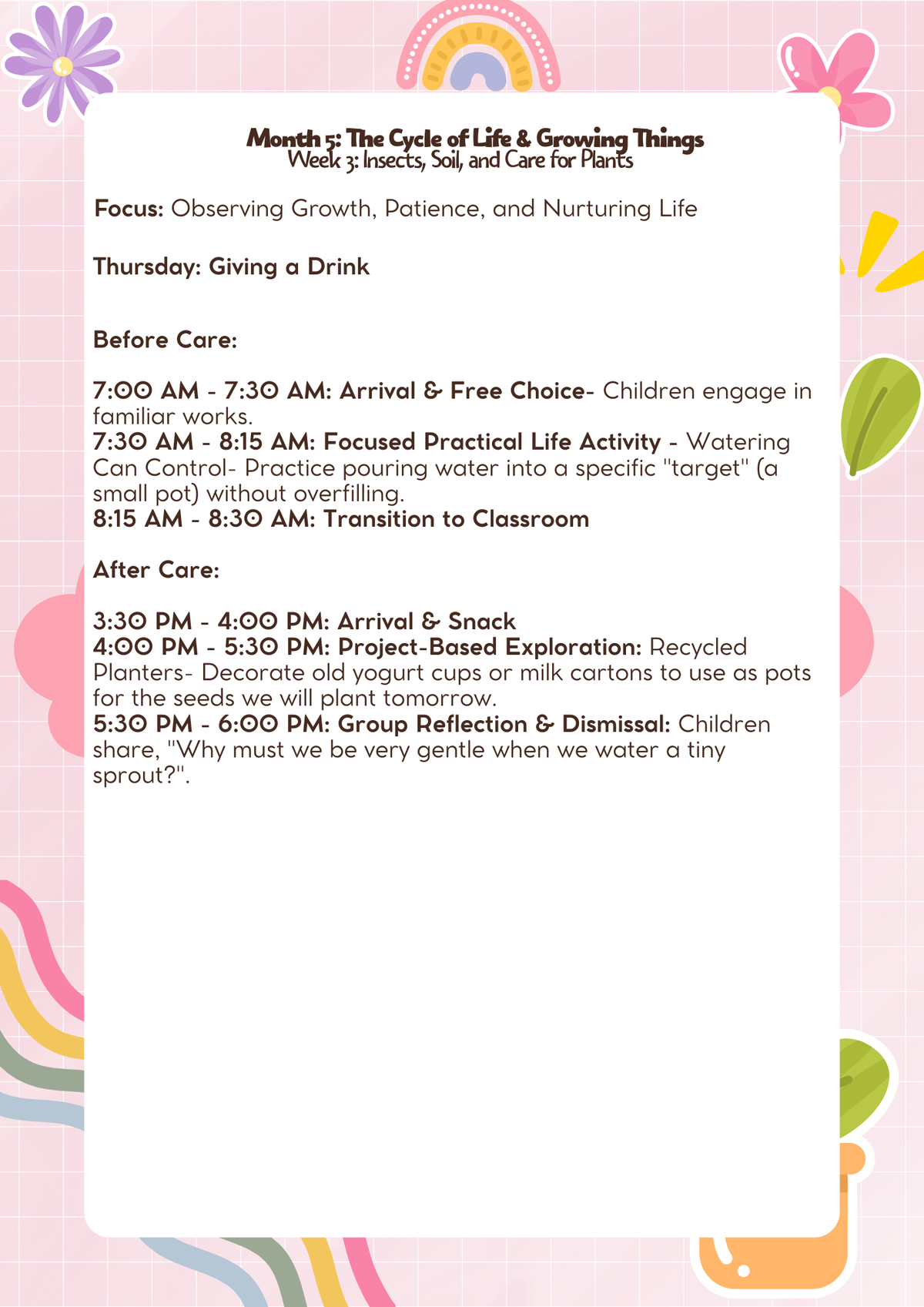 Month 5:  Lesson Plan: The Cycle of Life & Growing Things (Kindergarten) | Everyday Play N Learn Curriculum Series