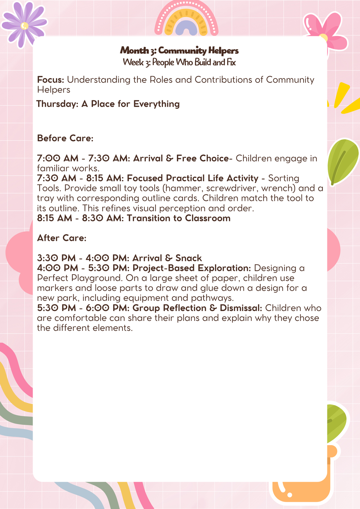 Kindergarten: Lesson Plan: Community Helpers (Month 3) | Everyday Play N Learn Curriculum Series