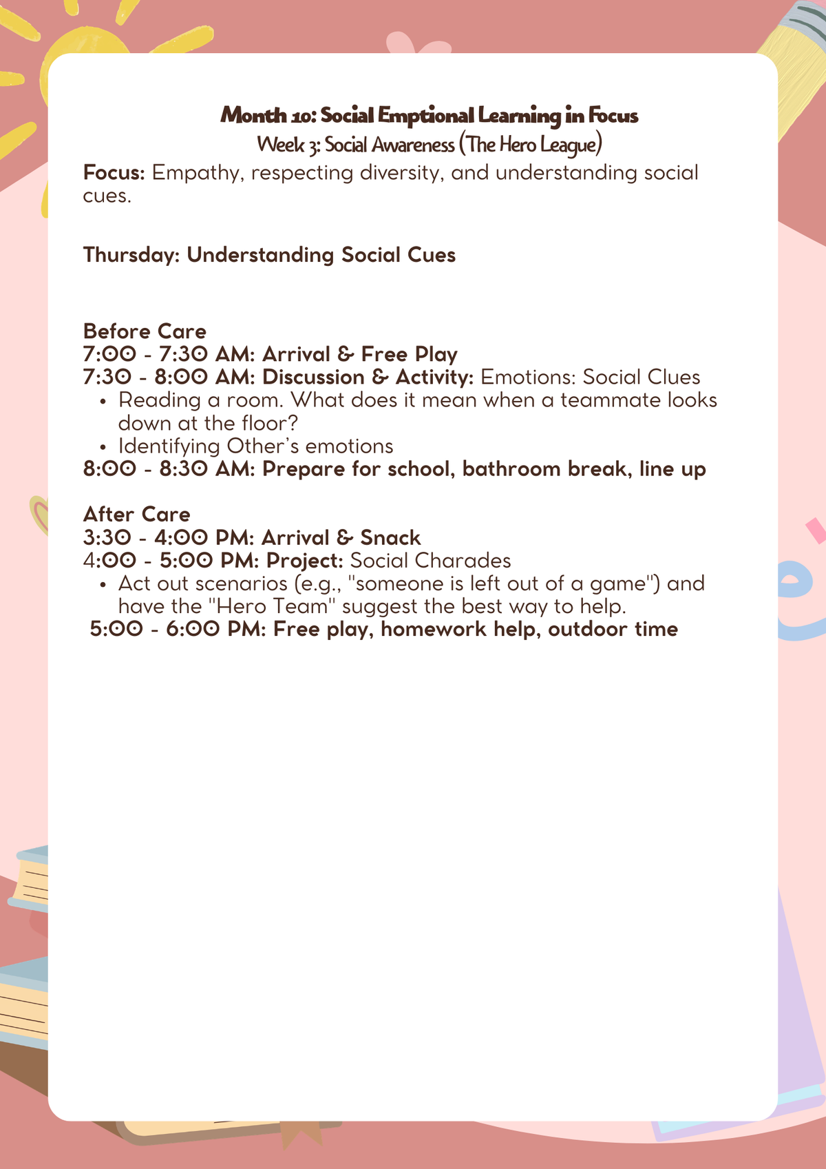 3rd–5th Grade: Lesson Plan: Social Emotional Learning in Focus (Month 10) | Everyday Play N Learn Curriculum Series