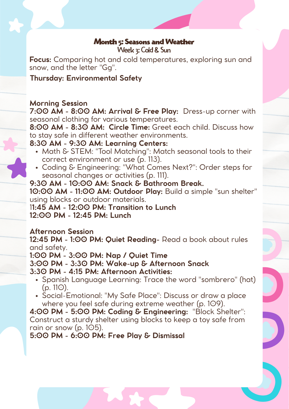 3–4 Years Old: Lesson Plan: Seasons and Weather (Month 5) | Everyday Play N Learn Curriculum Series