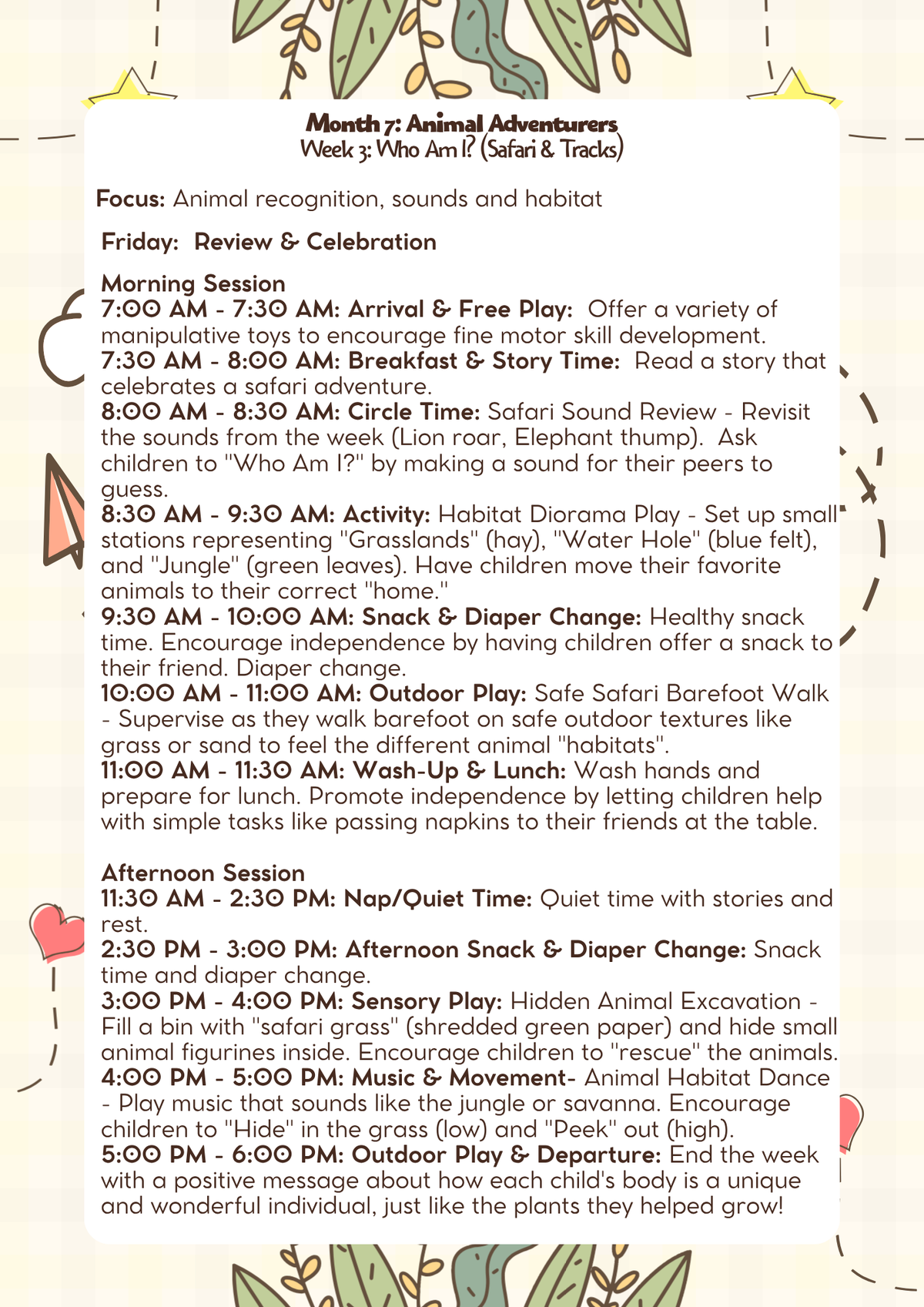 Month 7: Lesson Plan: Animal Adventurers (18–24 Months) | Everyday Play N Learn Curriculum Series