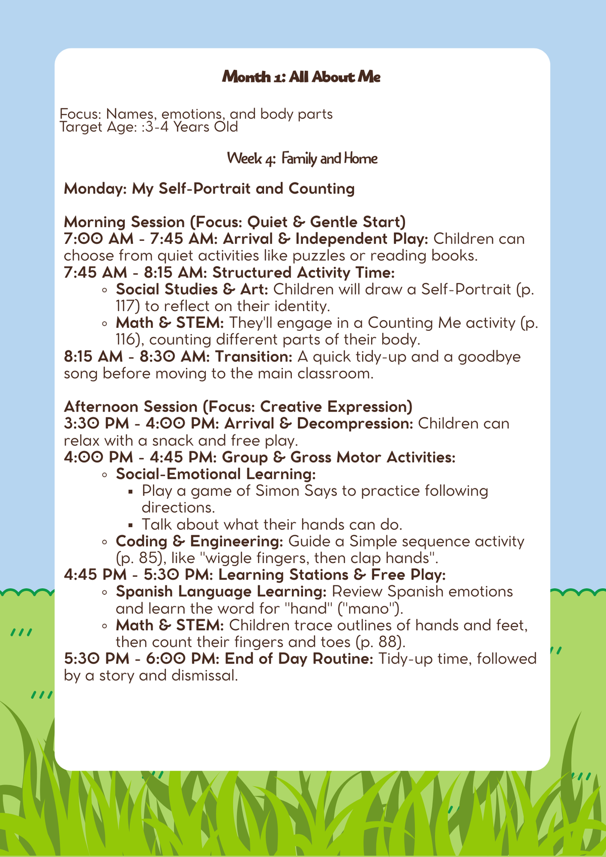 3–4 Years Old- Lesson Plan: All About Me (Month 1) | Everyday Play N Learn Curriculum Series