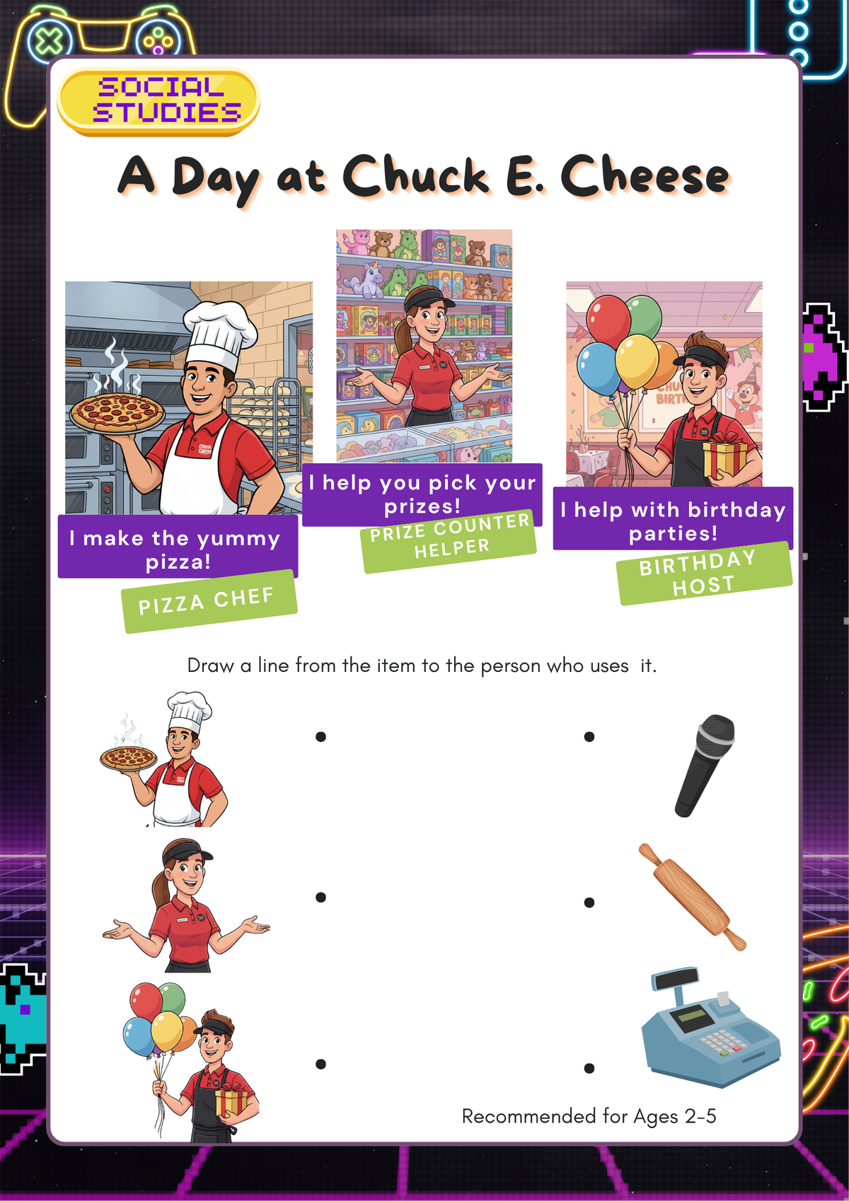 Chuck E. Cheese Adventure Activity Pack (Grades 1-3) | Practical Math & Early Financial Literacy Worksheets