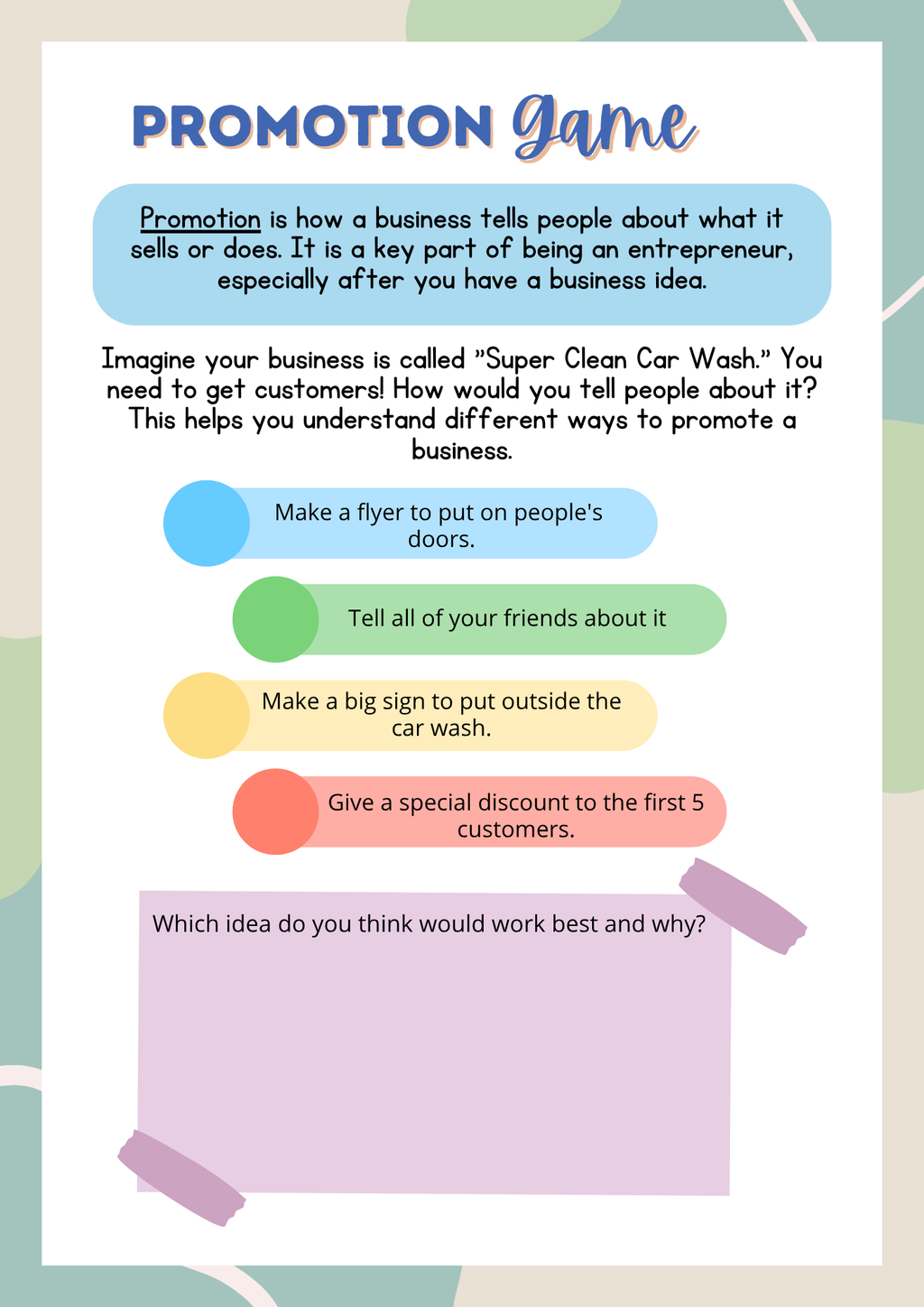 Entrepreneurship 101 Activity Pack (Grades 1-2) | Kids Business Plan & Marketing Worksheets