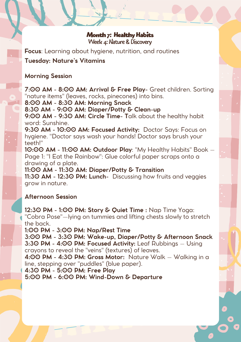 2 Years Old: Lesson Plan: Healthy Habits (Month 7) | Everyday Play N Learn Curriculum Series