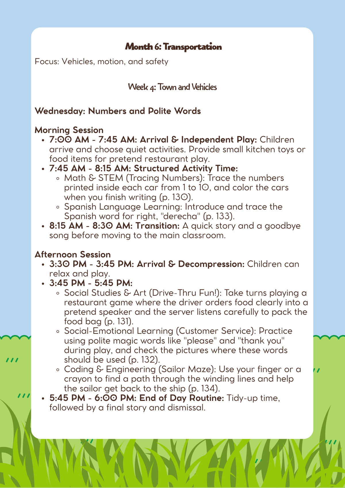 3-4 Years Old- Lesson Plan: Transportation (Month 6) | Everyday Play N Learn Curriculum Series