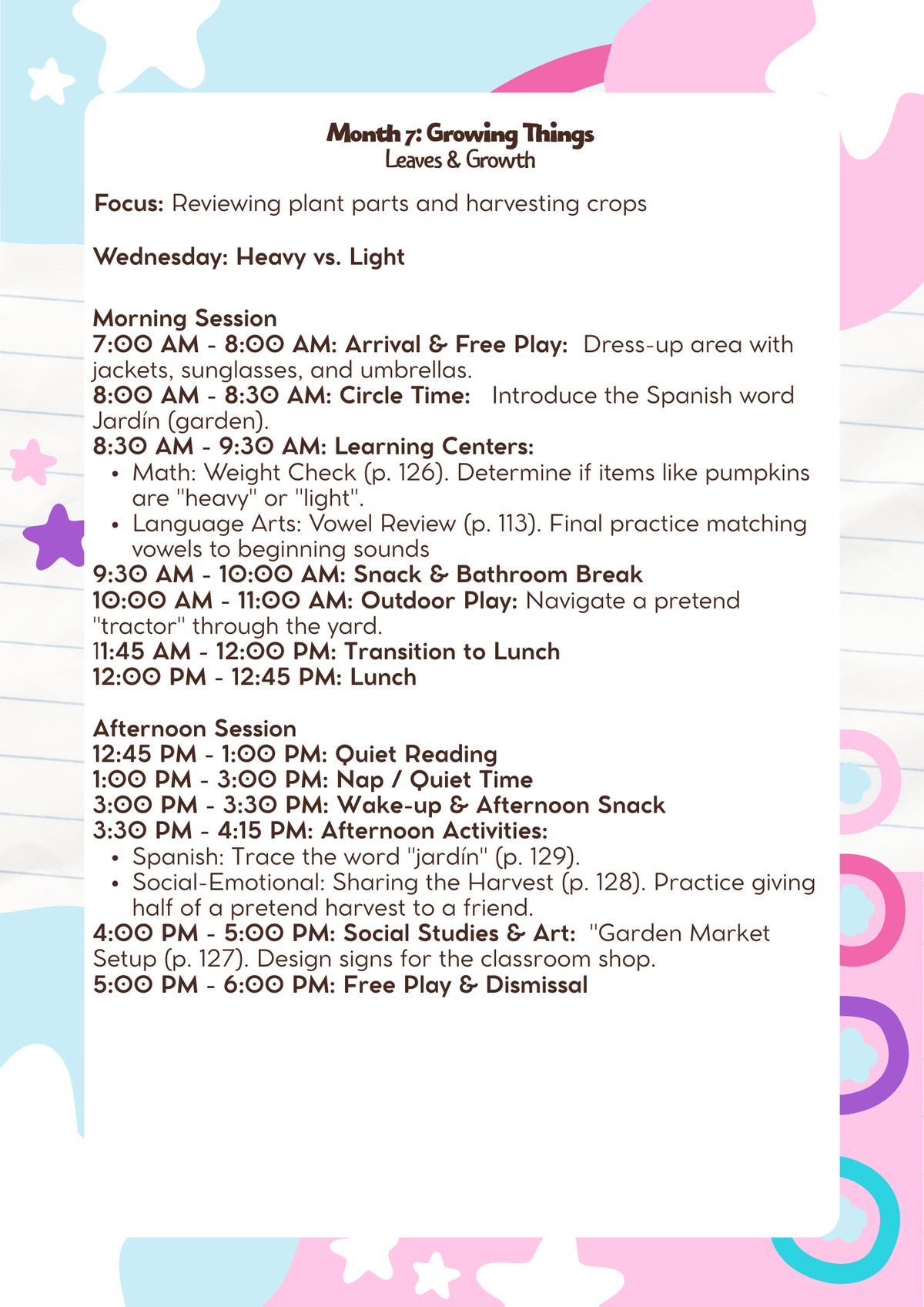 3–4 Years Old: Lesson Plan: Growing Things (Month 7) | Everyday Play N Learn Curriculum Series