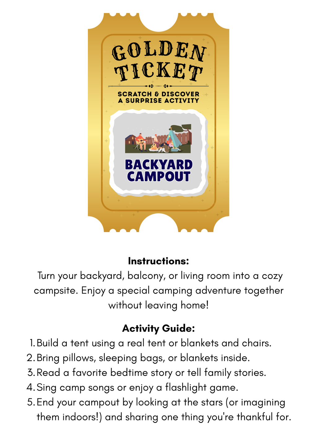 Scratch-Off Golden Ticket Family Activity Cards | Printable Surprise Family Bonding Pack
