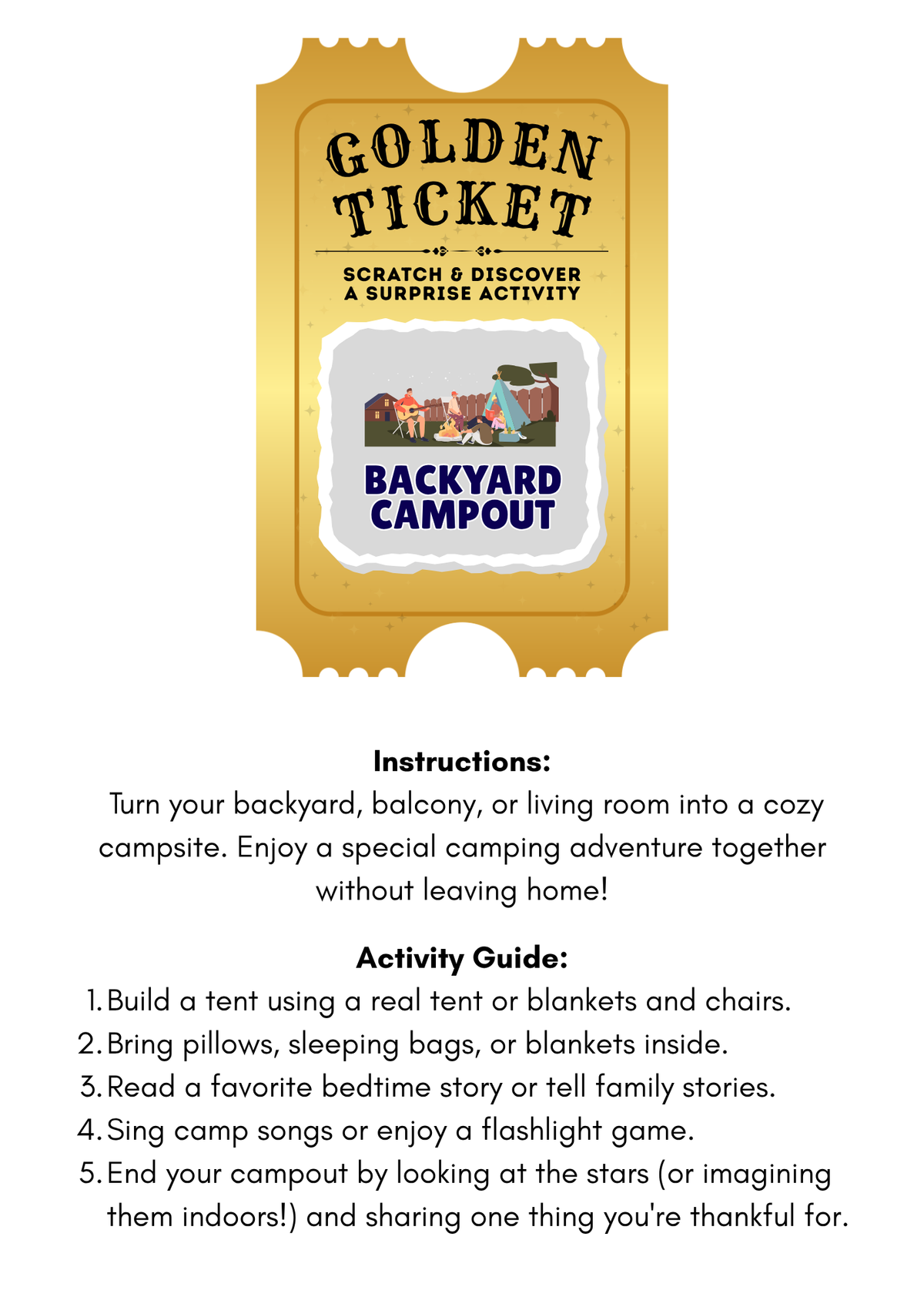 Scratch-Off Golden Ticket Family Activity Cards | Printable Surprise Family Bonding Pack