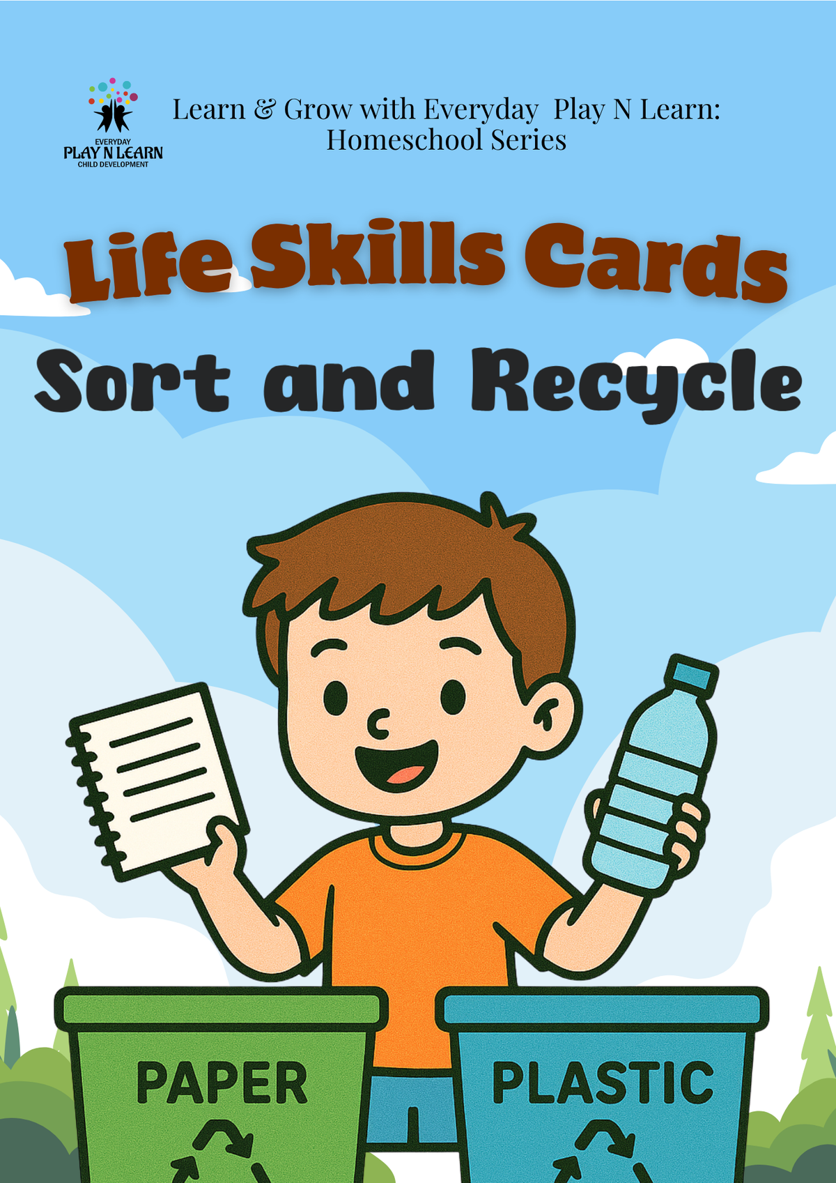 Sort and Recycle Life Skill Cards & Green Habits Tracker | Printable Recycling Flashcards for Kids