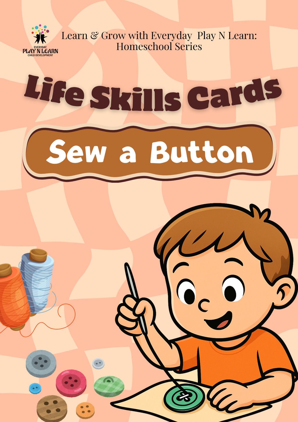 Sew a Button Life Skill Cards & Sewing Guide | Printable Kids Sewing & Fine Motor Flashcards